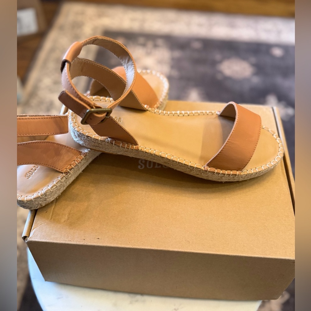 Saludos Cadiz | Leather Platform Espadrille Sandals Tan Boho Summer Women’s 11
